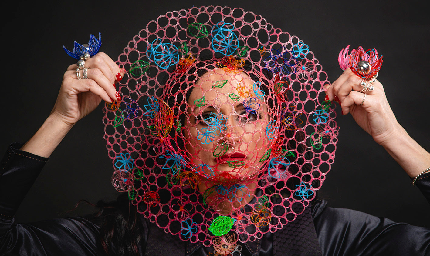3dpen printed hat with meadow of flowers