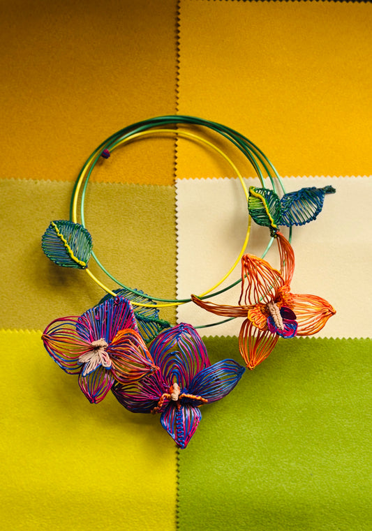 Orchid 1- Bio 3D hand-printed neckless, headpiece